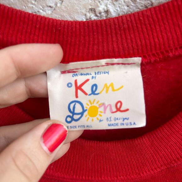 Vintage Ken Done Super Grandpa Sweatshirt Red One Size 90s Graphic Pullover - Picture 5 of 5